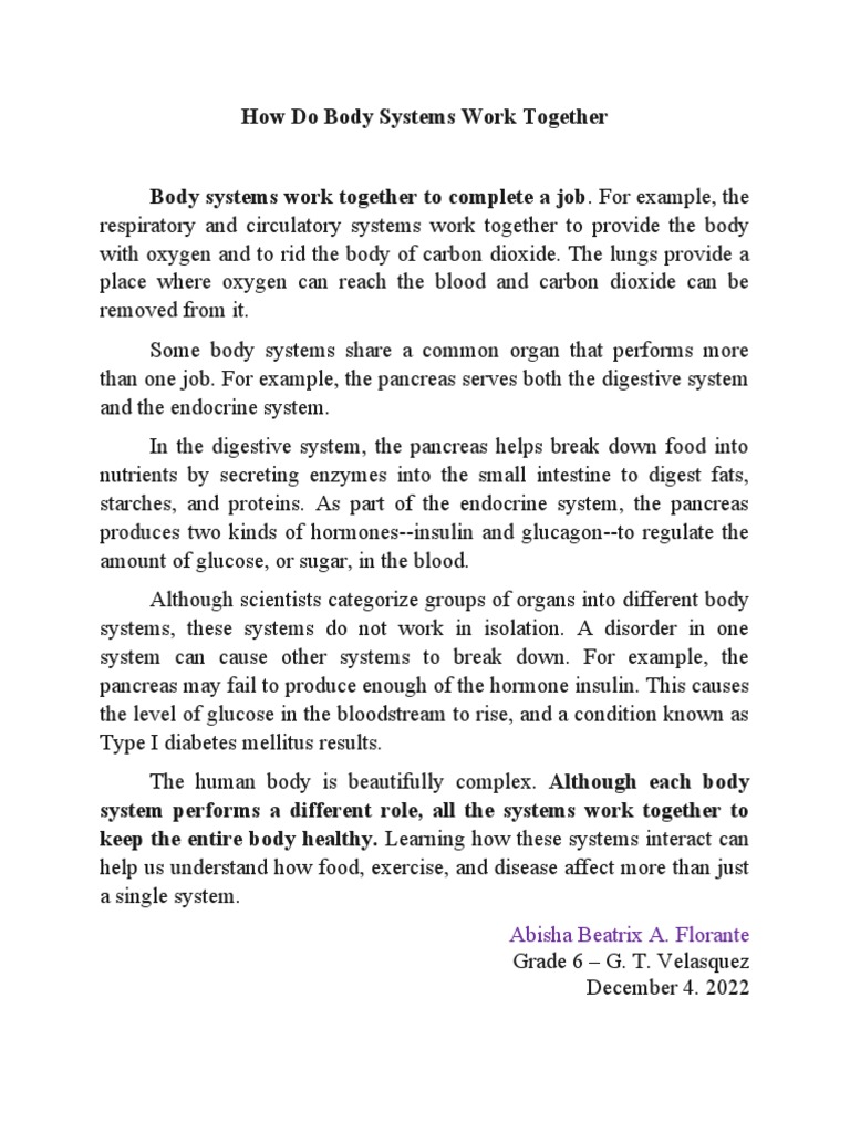How Do The Systems in The Body Work Together PDF