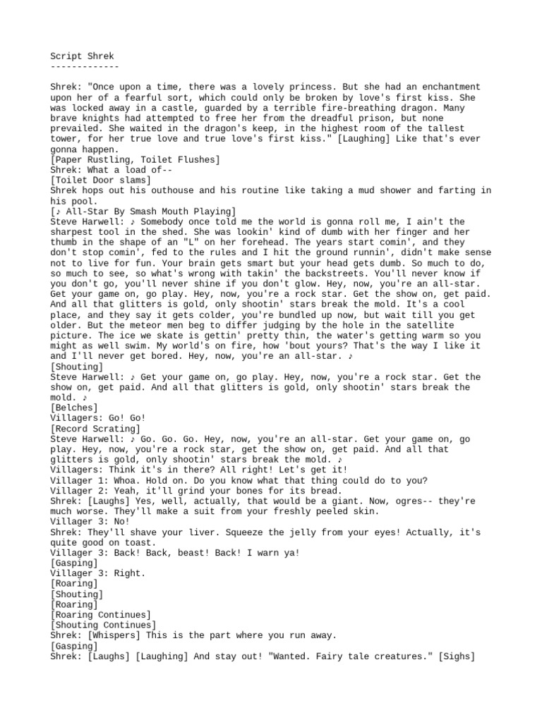 Shrek 1, Script of The Movie (English Version) PDF