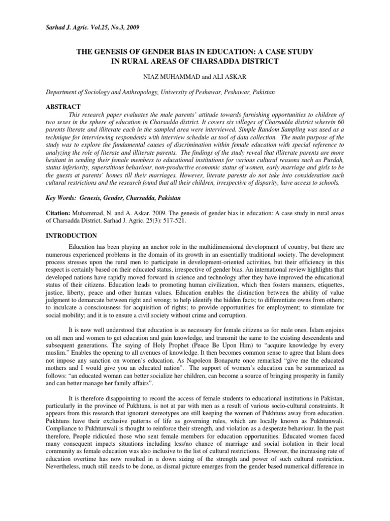 Gender Bias in Rural Education: Charsadda Study | PDF | Literacy ...
