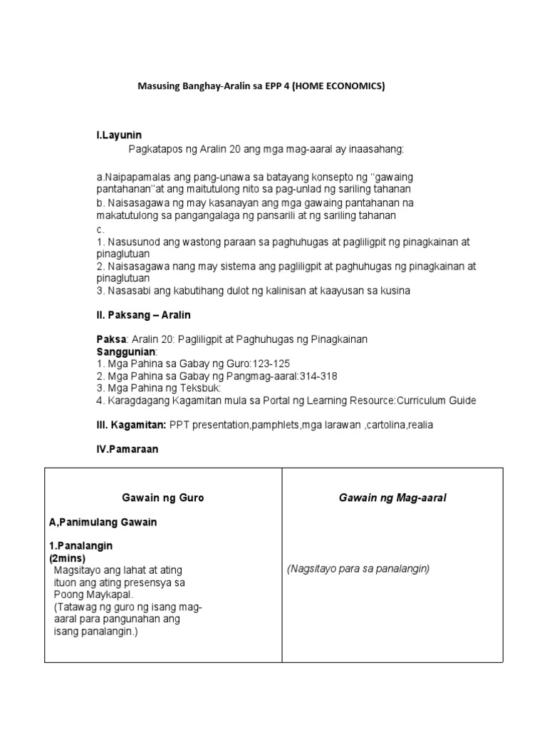 Masusing Banghay Aralin Sa Epp 4 Pdf - Free Word Template