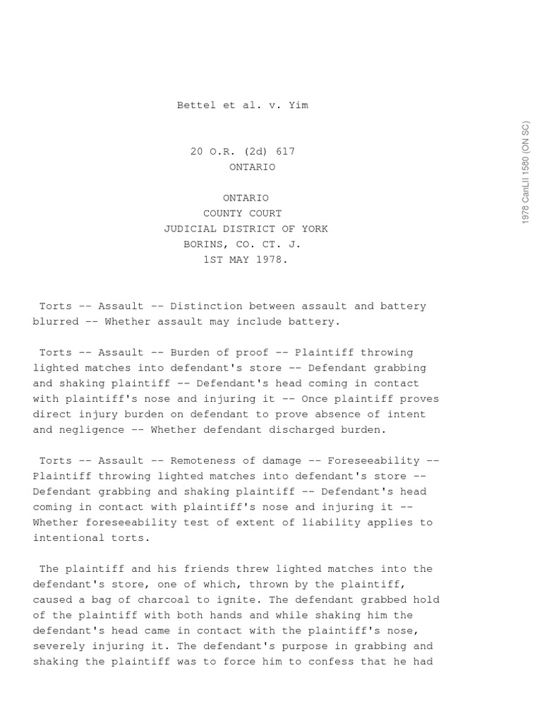 Assault and Battery Case Analysis | PDF | Negligence | Tort
