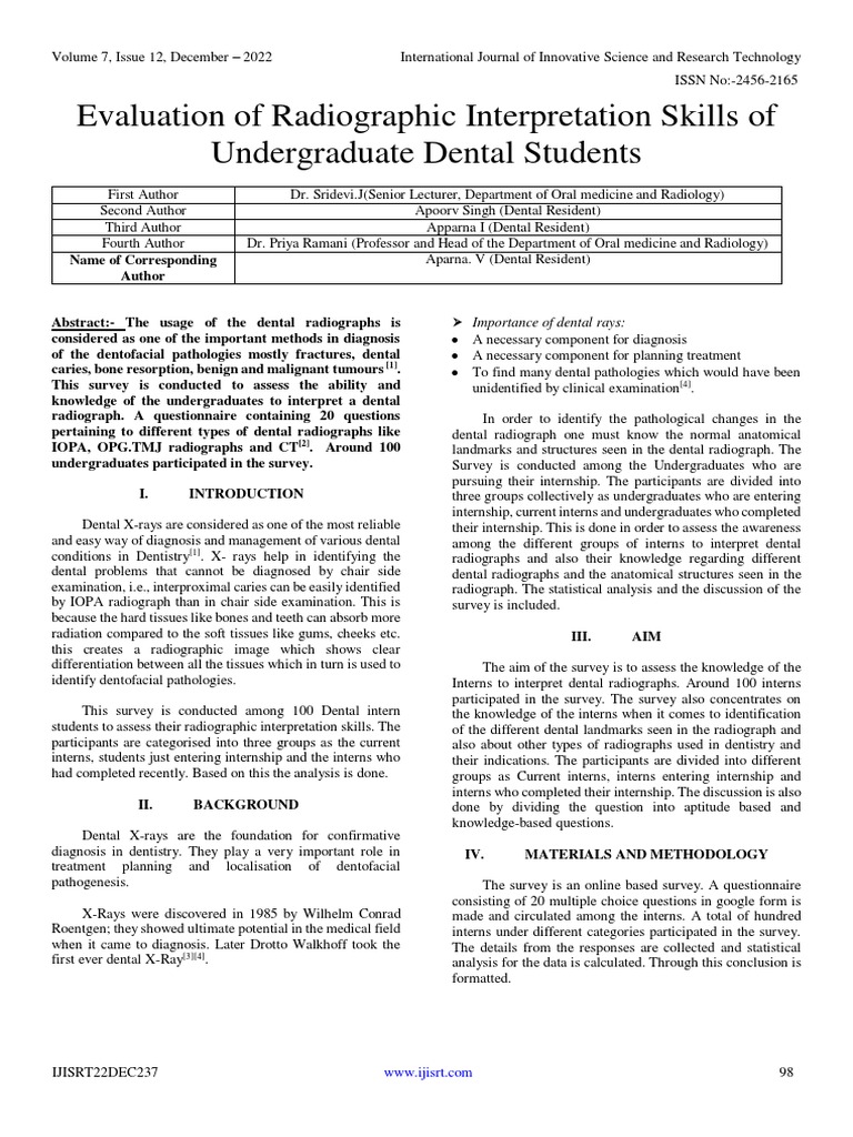 Evaluation of Radiographic Interpretation Skills of Undergraduate Dental Students PDF