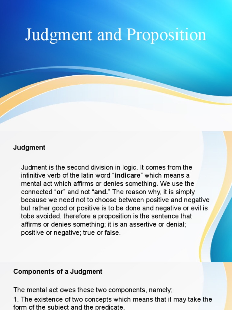 Judgment and Proposition PDF Proposition Logic