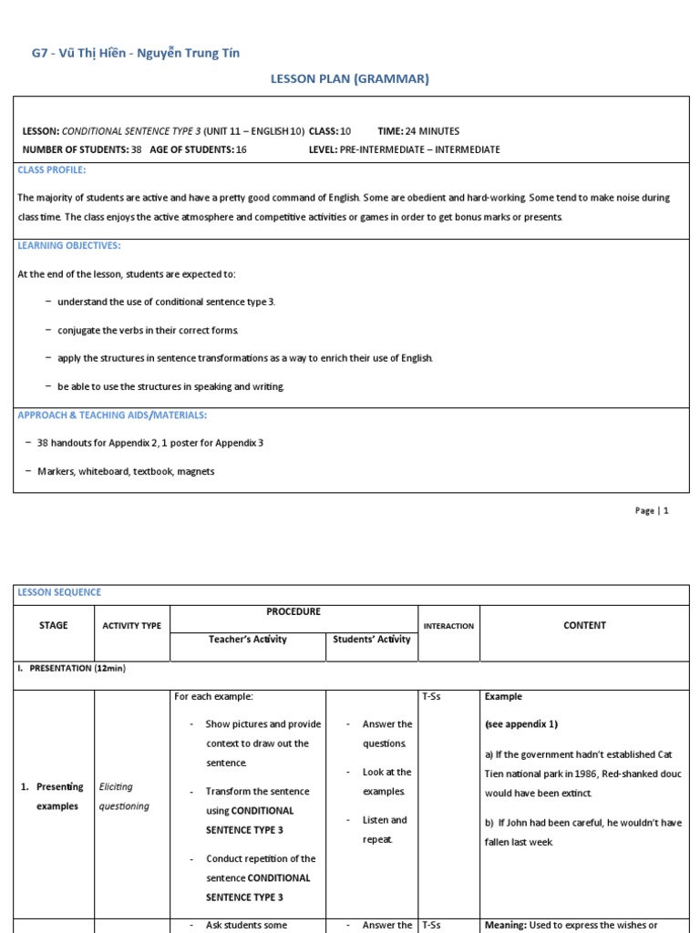 Third Conditional Lesson Plan | PDF | Sentence (Linguistics) | Lesson Plan