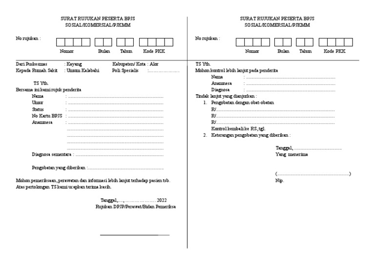 Contoh Surat Rujukan BPJS dari Puskesmas | PDF