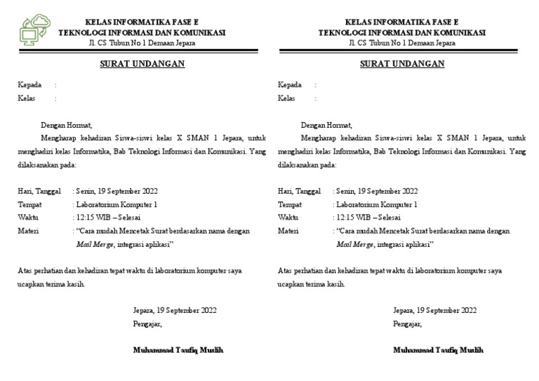 Contoh surat undangan 2 side mail merge pdf