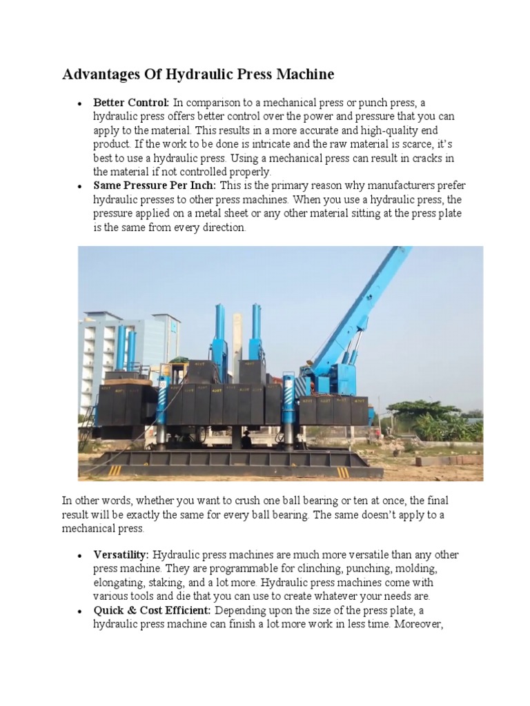 Advantages and Disadvantages of Hydraulic Press Machine PDF