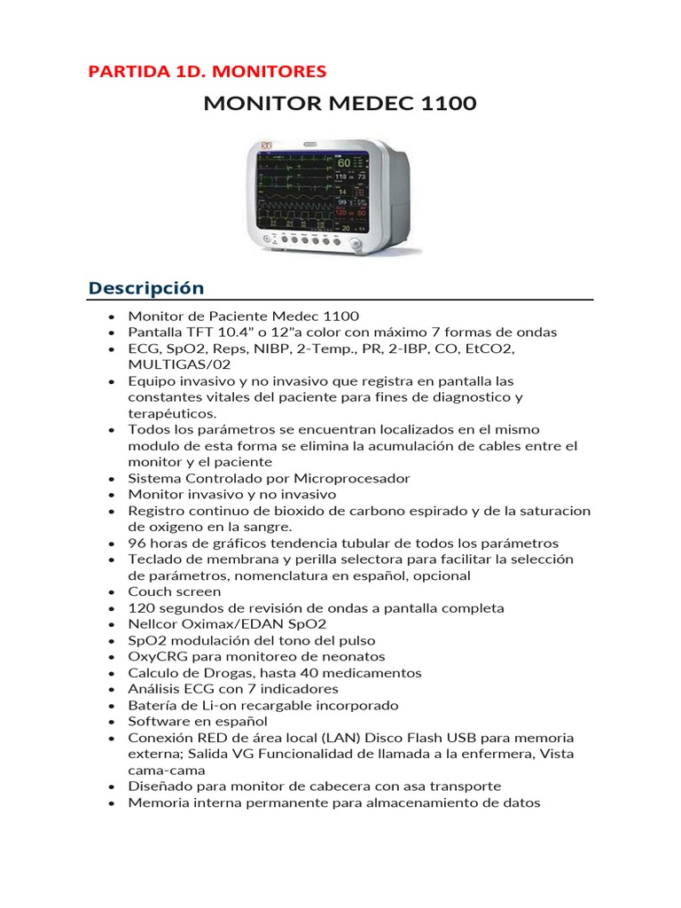 Monitor Medec 1100 en Español | PDF