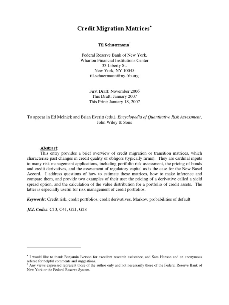 Schuermann Risk-Encyclopedia Migration-Matrices 18jan2007 | PDF ...