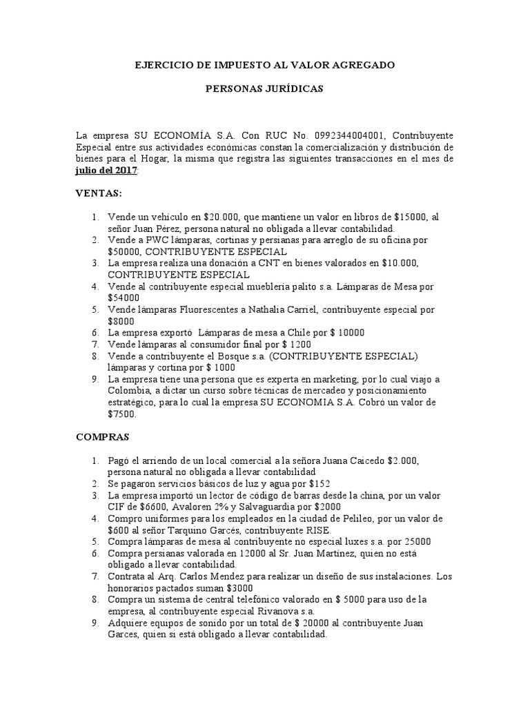 Ejercicio de Impuesto Al Valor Agregado PJ | PDF | Impuestos | Impuesto ...