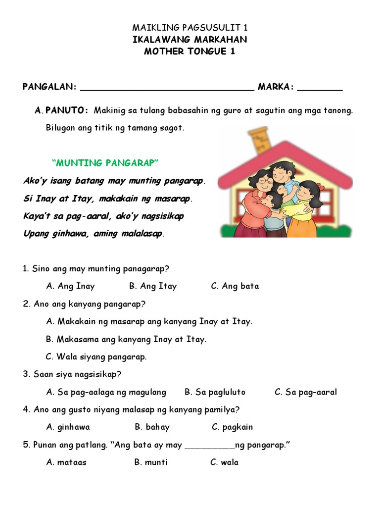 Post Test 1 Mother Tongue 1 | PDF