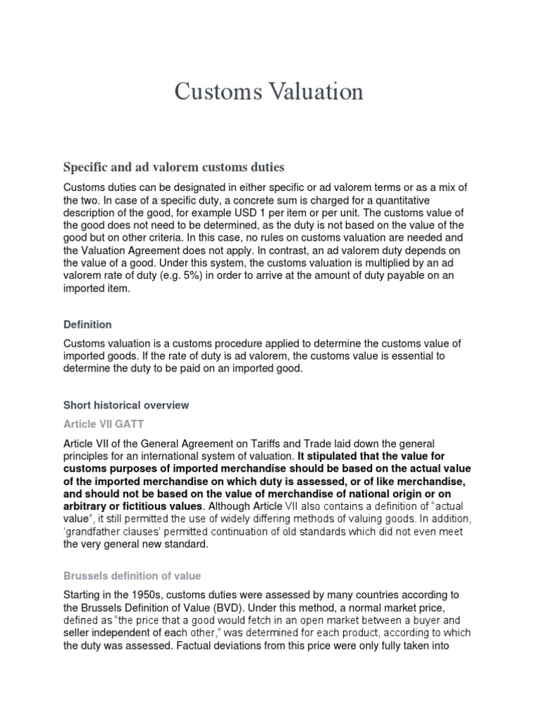 Customs Valuation Notes | PDF | Prices | Sales