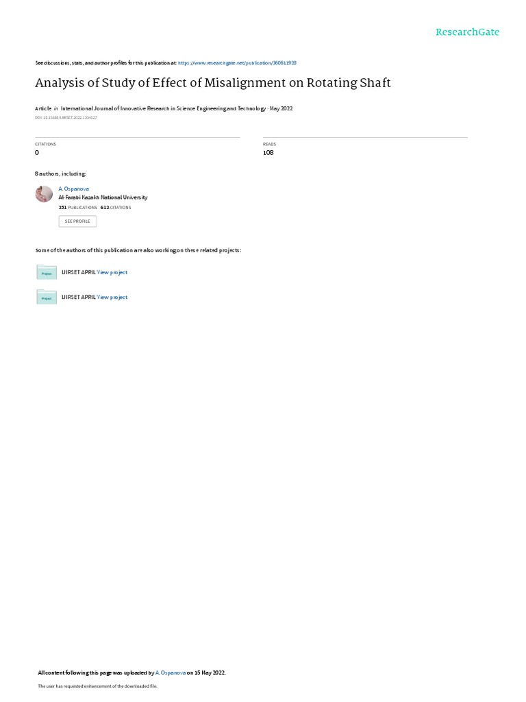 Analysis of Study of Effect of Misalignment On Rotating Shaft PDF