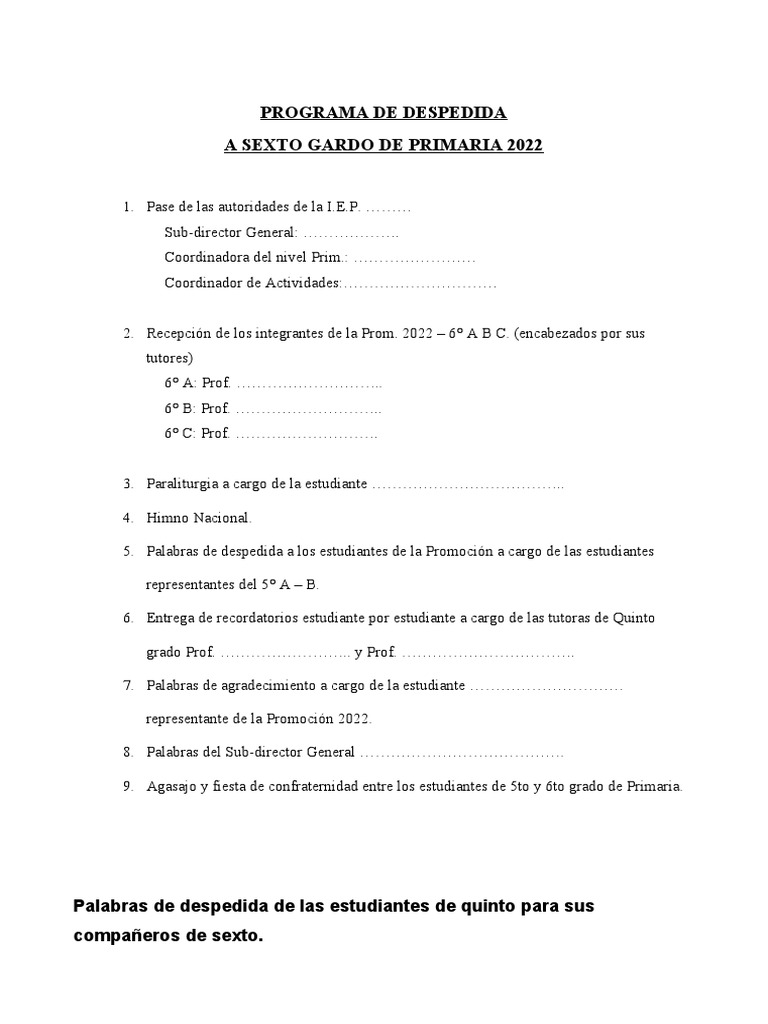 Despedida y Agradecimiento 6° Primaria 2022 | PDF | Crecimiento ...