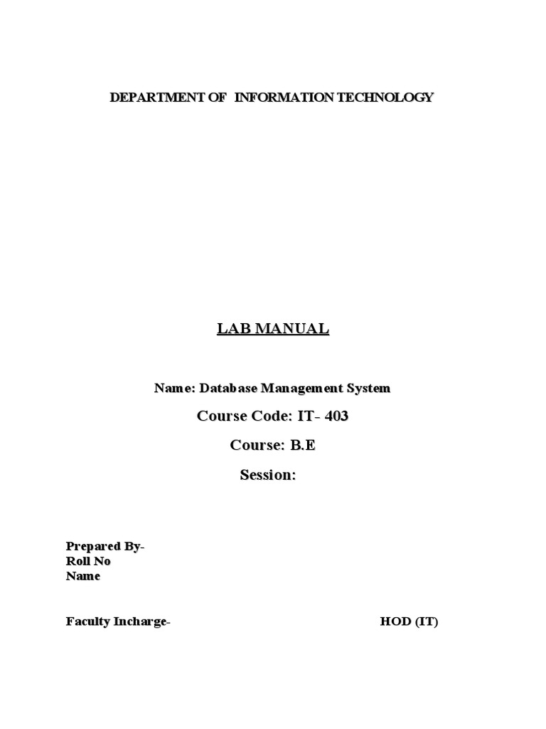 Lab Manual Dbms PDF Databases Relational Model