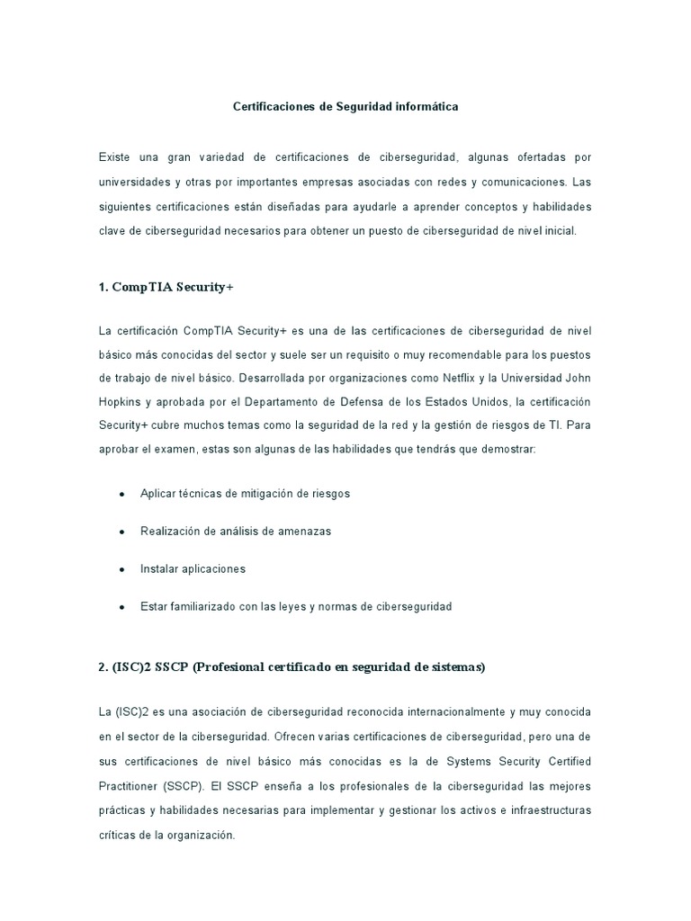 Certificaciones Clave en Ciberseguridad | PDF | Comp Tia | La seguridad ...