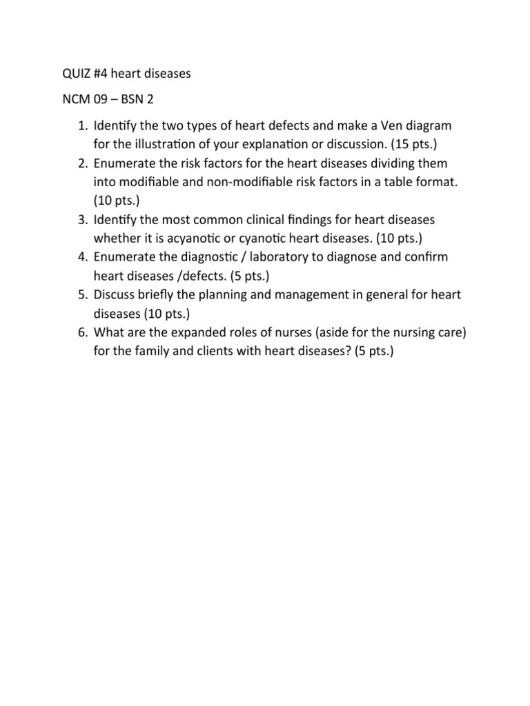 QUIZ 4 Heart Diseases PDF