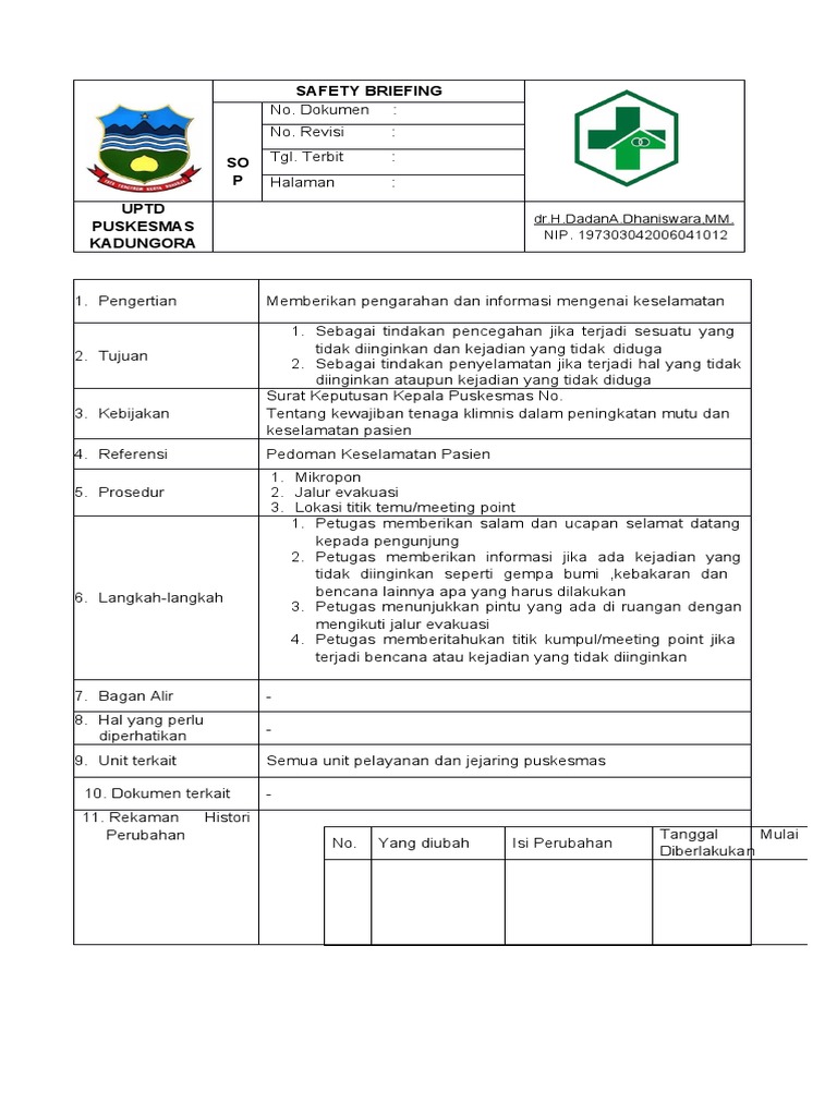 Sop Safety Briefing | PDF