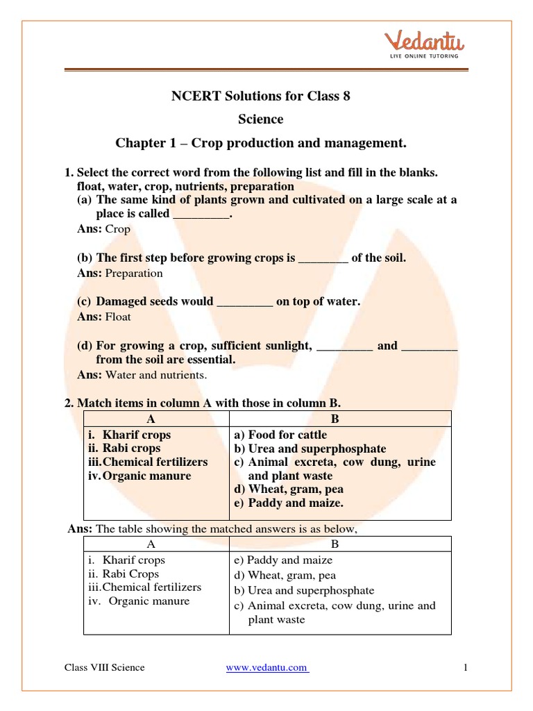 Class 8 Science Crop Production and Management PDF Soil