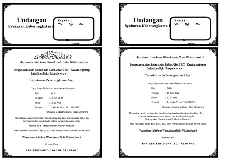 Contoh Undangan Tasyakuran Haji | PDF