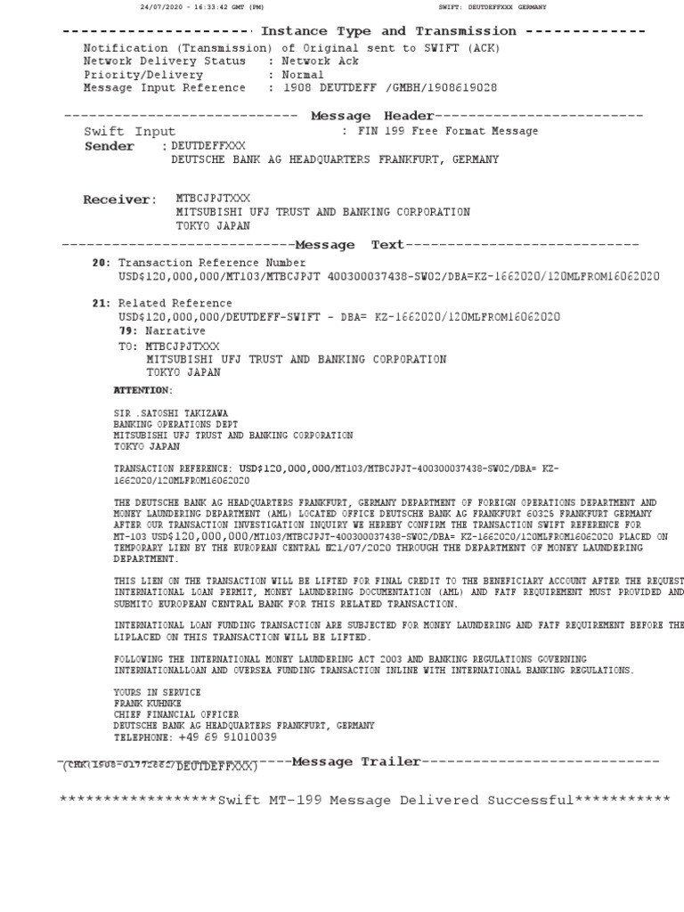 SWIFT Transaction Inquiry: MT-103/MT-199 | PDF | Money Laundering ...