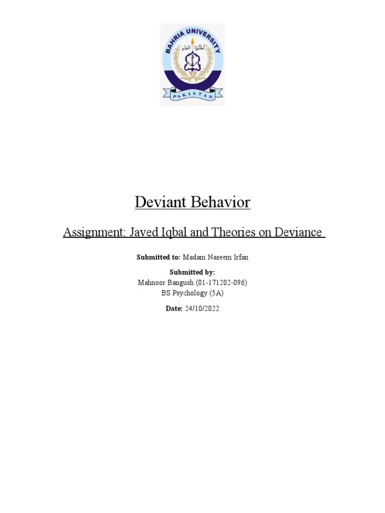 Javed iqbal and his crimes linked to various theories of deviance pdf