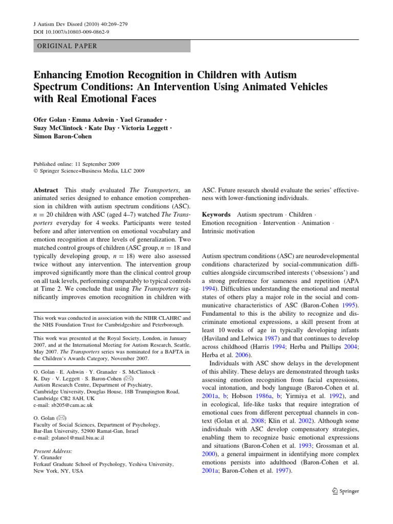 Enhancing Emotion Recognition in Children With Autism | PDF | Autism ...