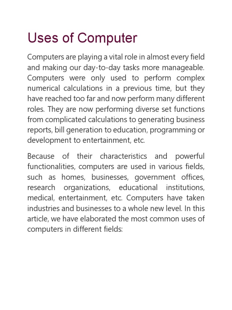 Common Uses of Computers Today | PDF | Educational Technology | Surgery