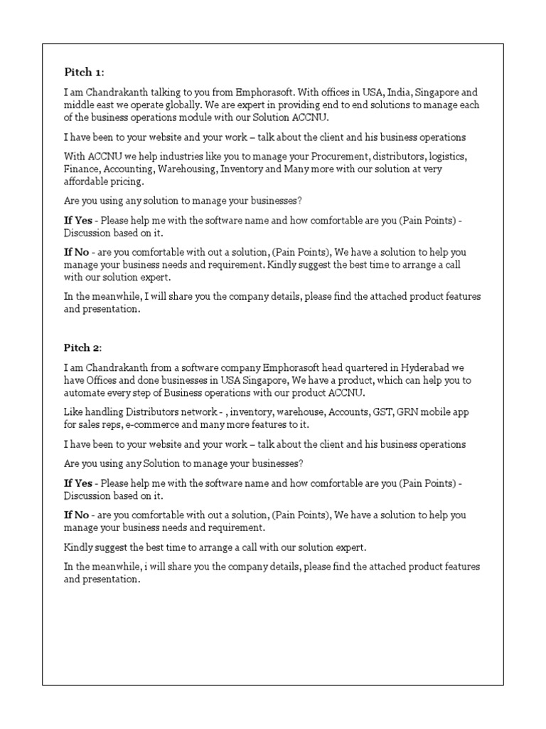 Business Sales Pitch PDF Warehouse Economies