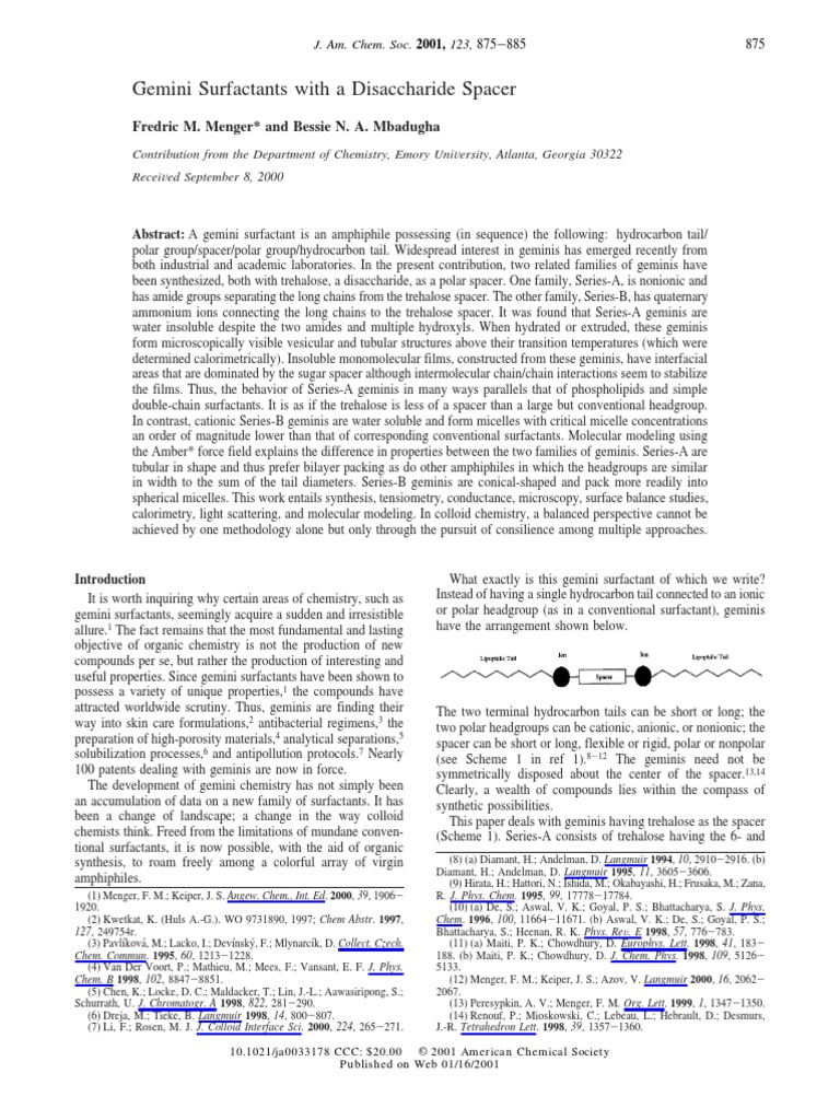 Disschride Spacers PDF Lipid Bilayer Chemistry