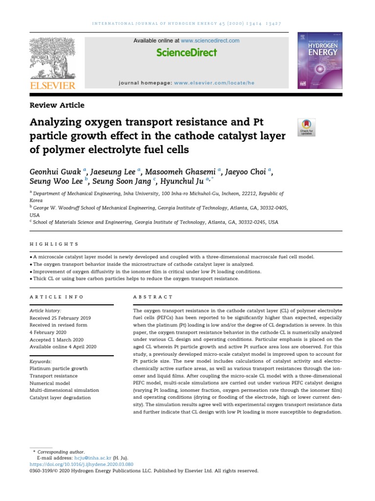 Gwak (2020) Analyzing Oxygen Transport Resistance PDF Diffusion Fuel Cell