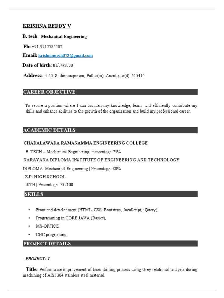 Krishna Resume PDF Download Free PDF Stainless Steel Engineering
