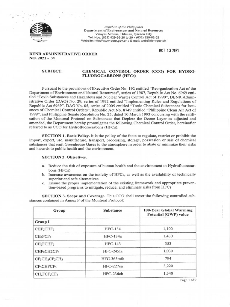 CCO for Hydrofluorocarbons (HFCs) | PDF | Ozone Depletion ...