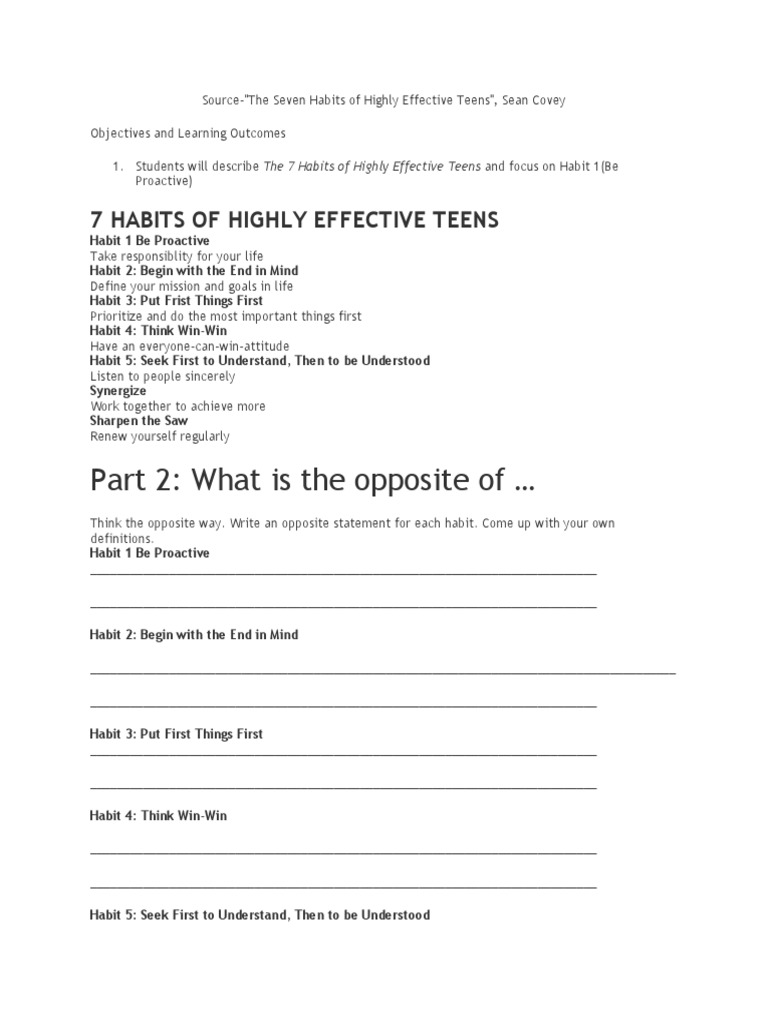 7 habits worksheets(1) PDF Behavioural Sciences Psychological