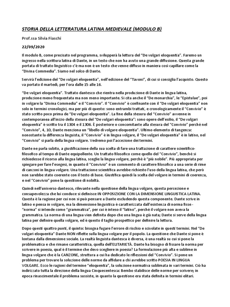 Storia Della Letteratura Latina Medievale (Modulo B) | PDF