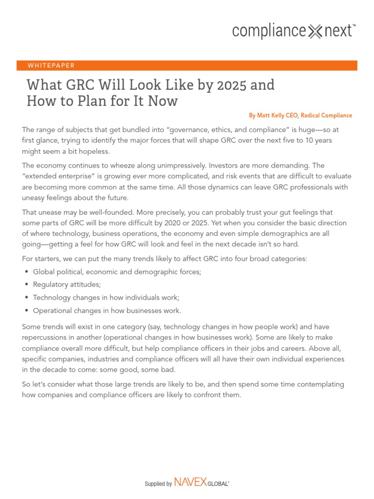 What GRC Will Look Like 2025 Compliance Next White Paper | PDF ...