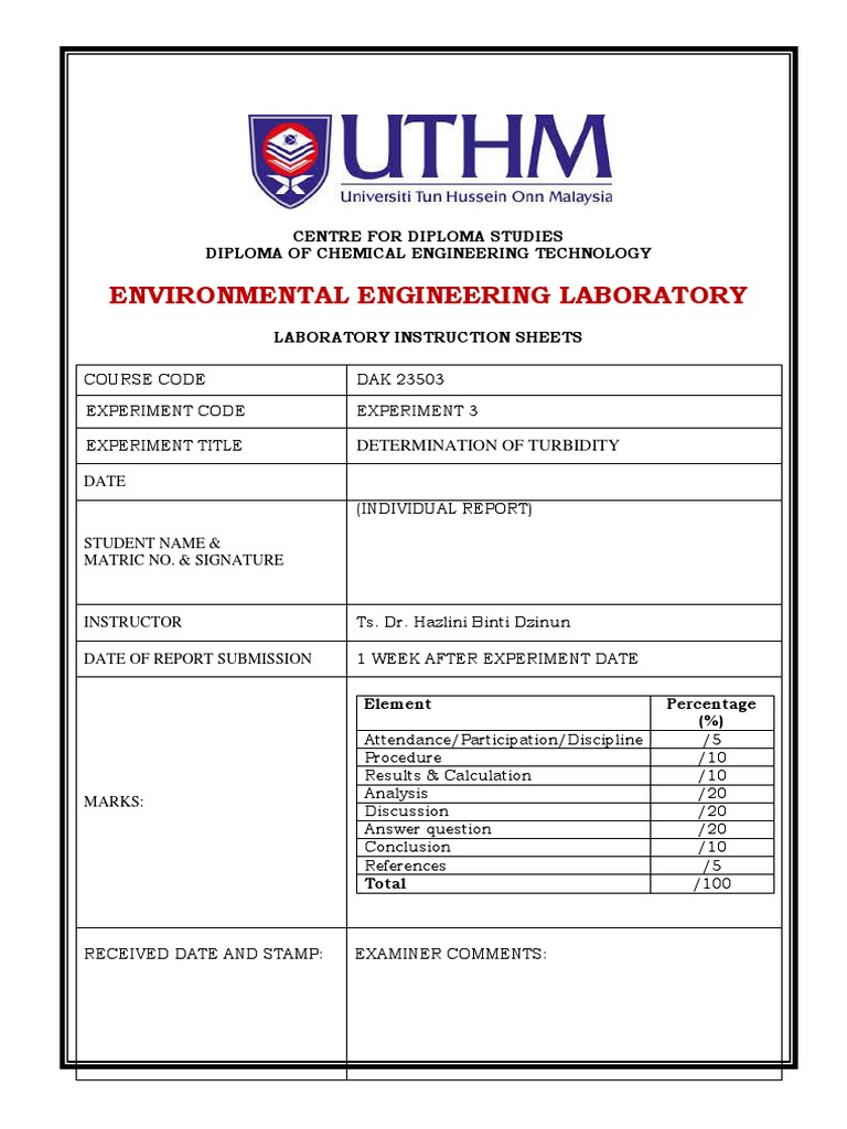 Exp 3 Turbidity Testing LATEST PDF Experiment Applied And