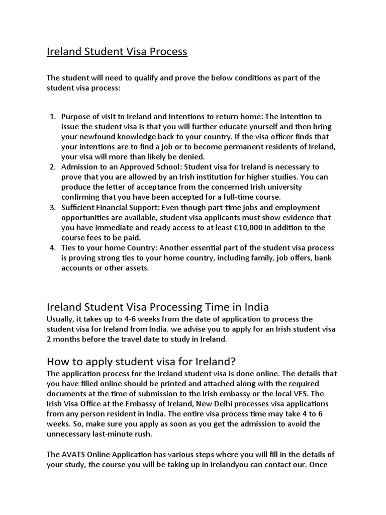 Student Visa Process For Ireland From India