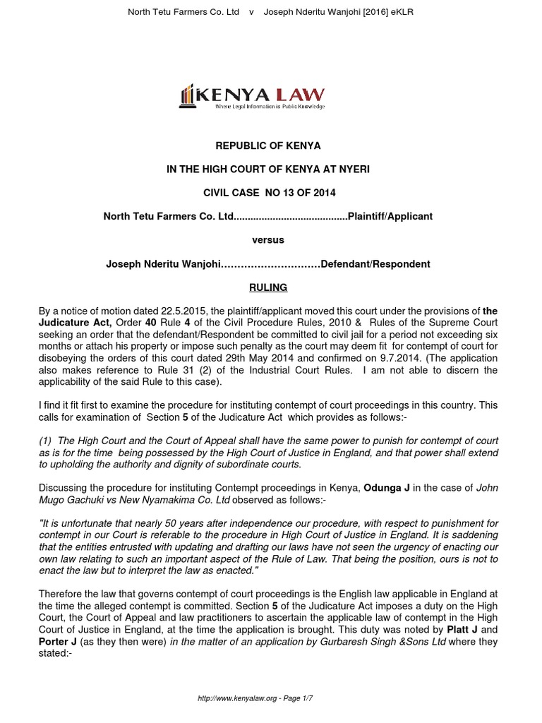 Civil Case 13 of 2014 PDF Contempt Of Court Burden Of Proof (Law)