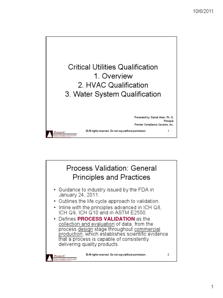 Critical Utilities Qualification PDF Verification And Validation