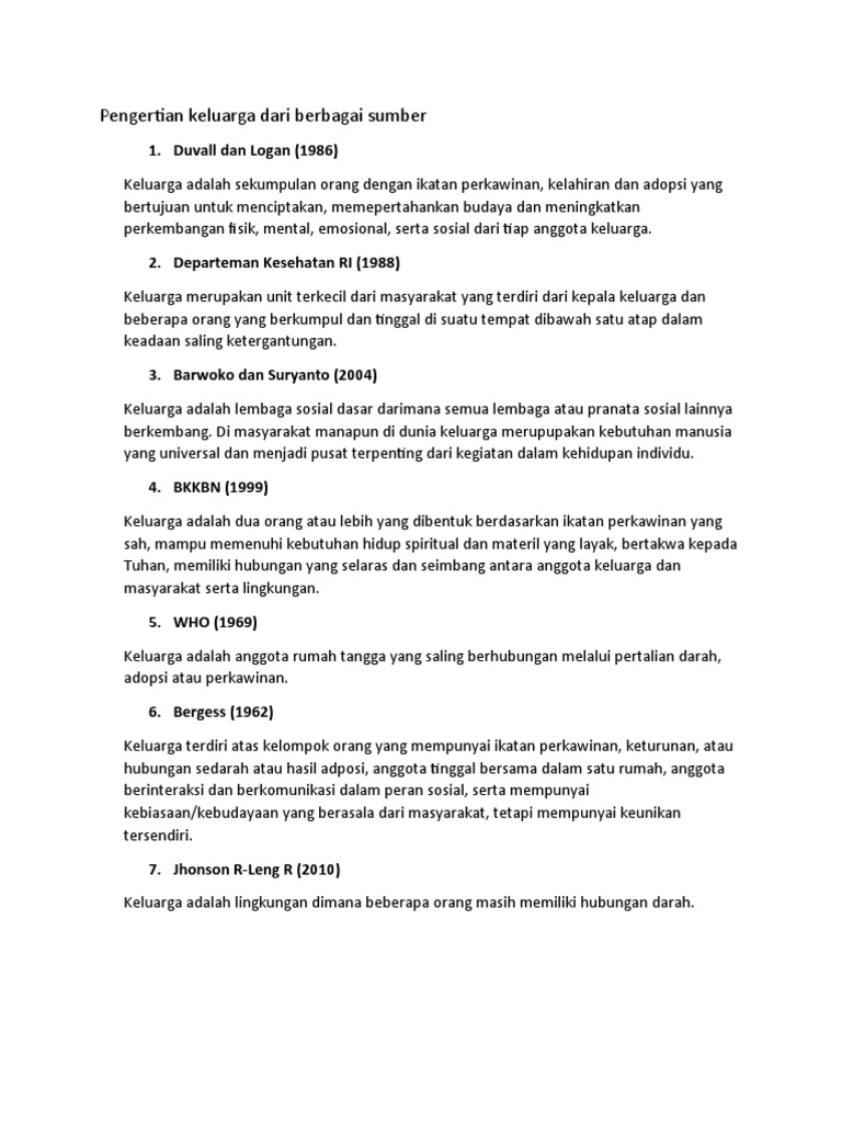Definisi Keluarga Menurut Berbagai Sumber | PDF