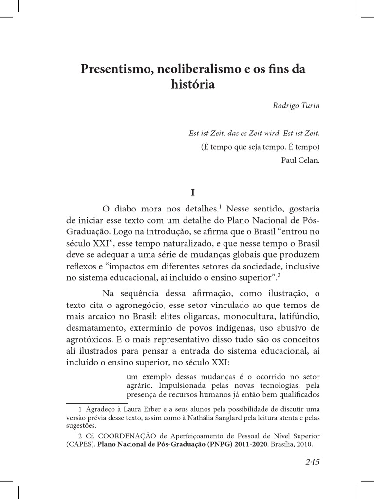 Presentismo e Neoliberalismo no Brasil | PDF | Tempo | Sociologia