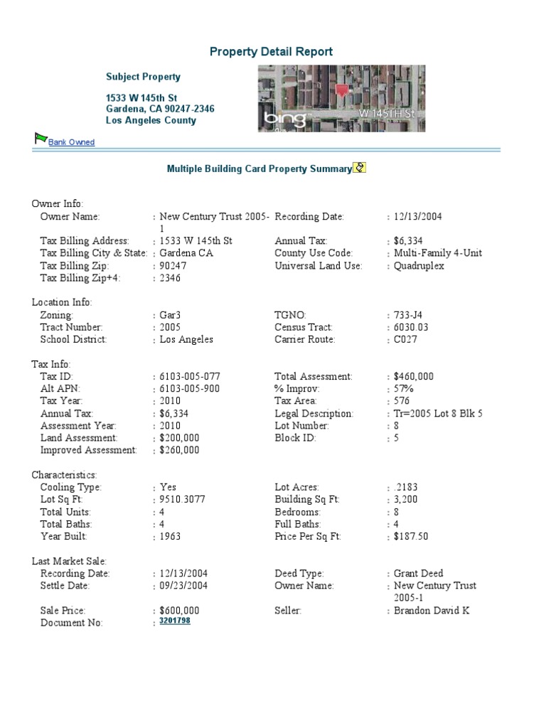 Gardena Quadruplex Property Report | PDF | Land Lot | Mortgage Law