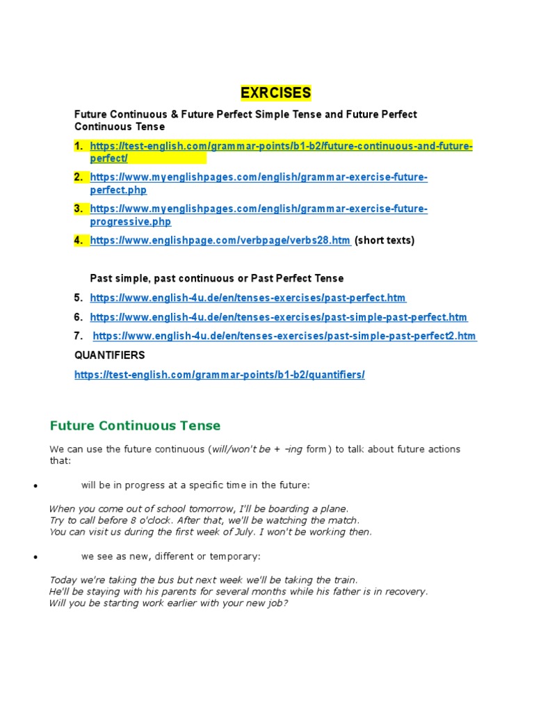 Exercises - Grammar Lessons - Za Test | PDF | Perfect (Grammar ...
