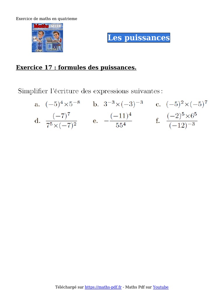 Les Puissances Exercice 17 Quatrieme | PDF