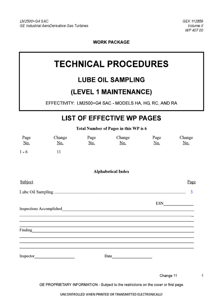 WP 407 Lube Oil Sample Download Free PDF Gas Turbine Lubricant
