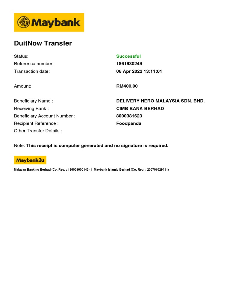 DuitNow Transfer Receipt | PDF
