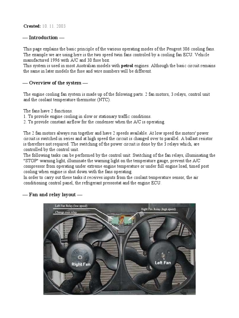 Peugeot 306 Cooling Fans PDF Relay Fuse (Electrical)