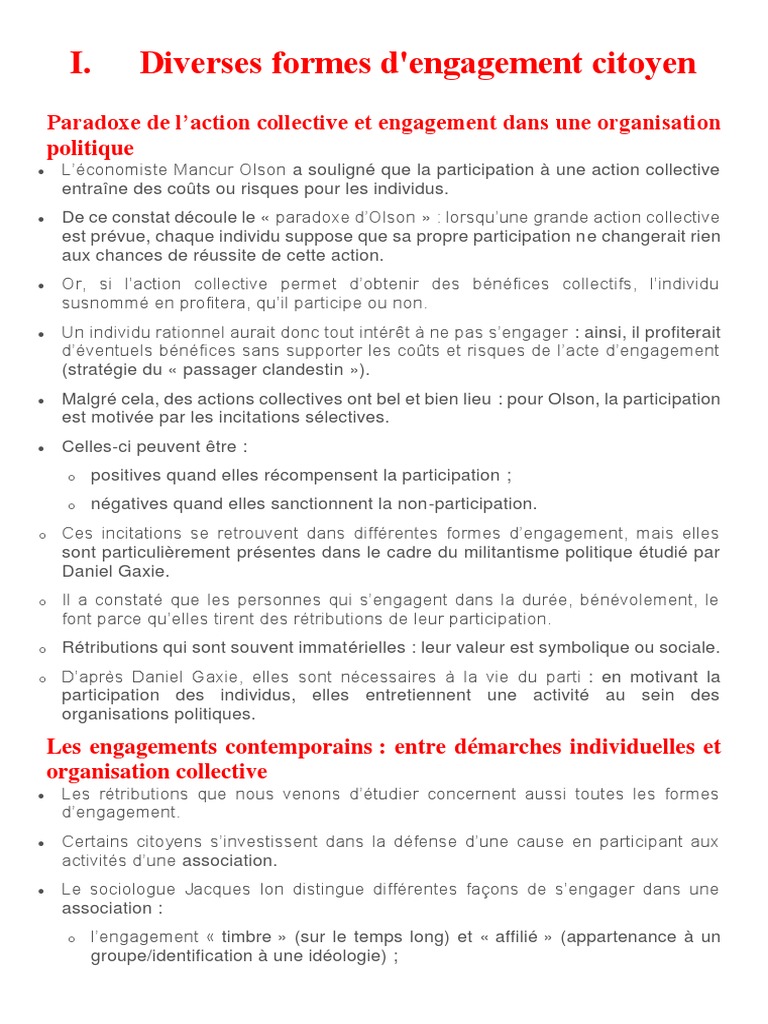 Fiche de Revision - Engagement Politique | PDF | Mouvements sociaux