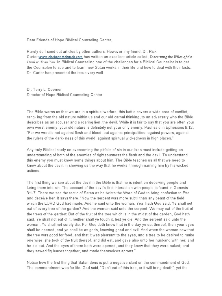 Discerning the Devil's Deceptive Tactics: An Analysis of Satan's ...
